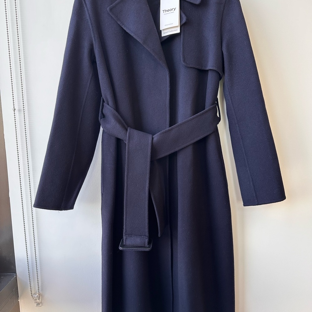 (New) THEORY Belt Wool And Cashmere-Blend Trench Coat - Picture 6 of 7